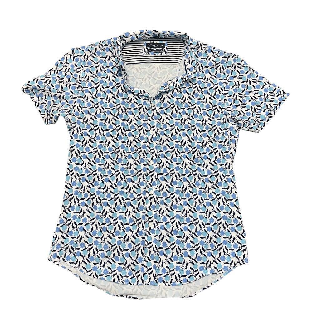 CACTUS MAN Men's Blue & White Patterned Short Sleeve Button Up Size M